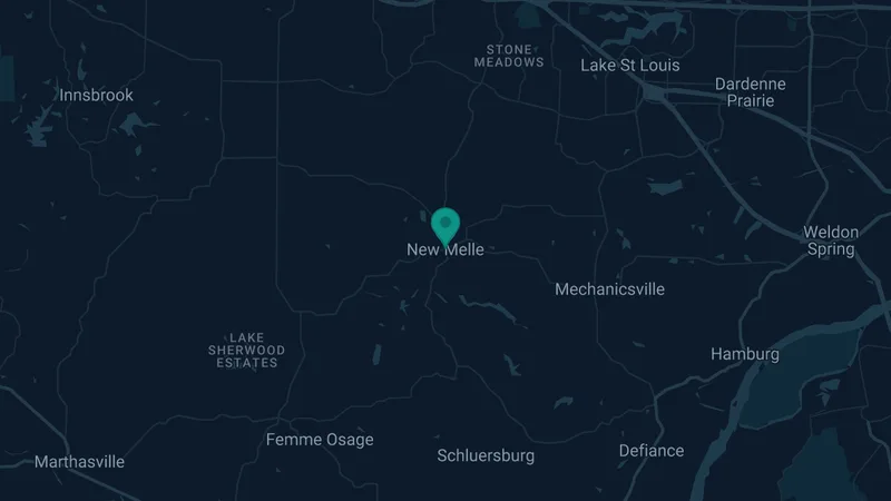 Map of New Melle, Missouri: 2 documented asbestos exposure sites