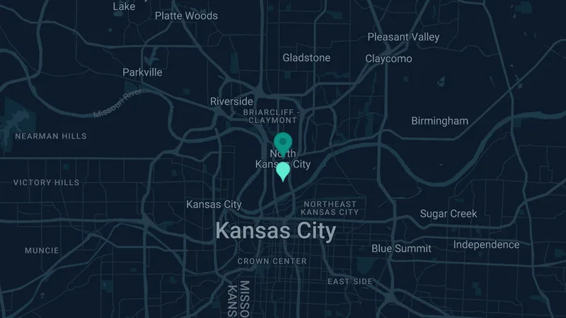 Map of North Kansas City, Missouri: 2 documented asbestos exposure sites