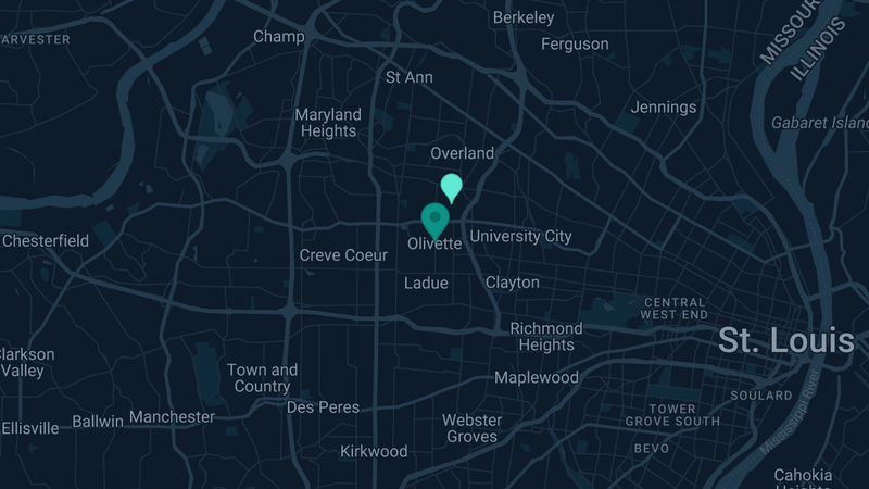 Map of Olivette, Missouri — 2 documented asbestos exposure sites