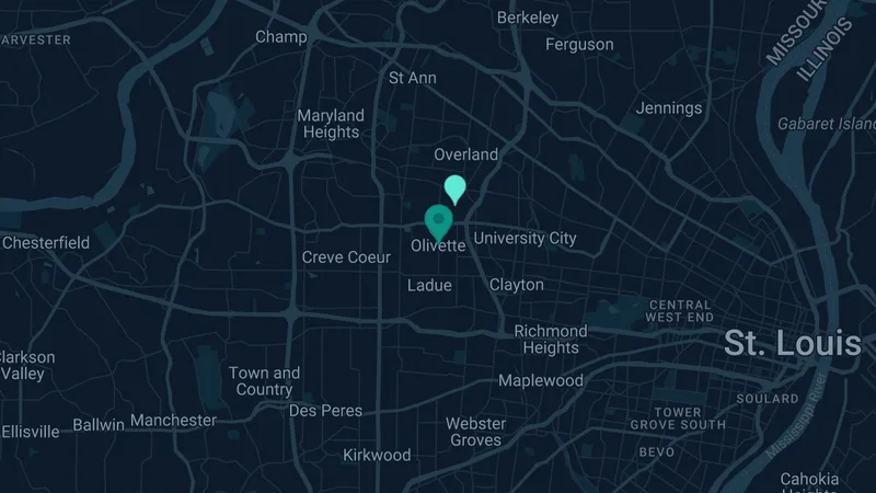 Map of Olivette, Missouri: 2 documented asbestos exposure sites