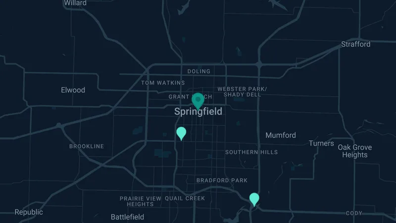 Map of Springfield, Missouri: 6 documented asbestos exposure sites
