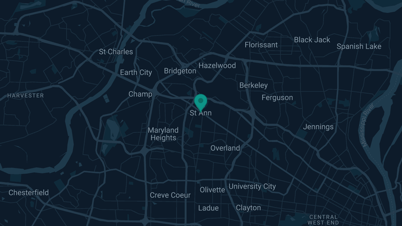 Map of St. Ann, Missouri — 2 documented asbestos exposure sites