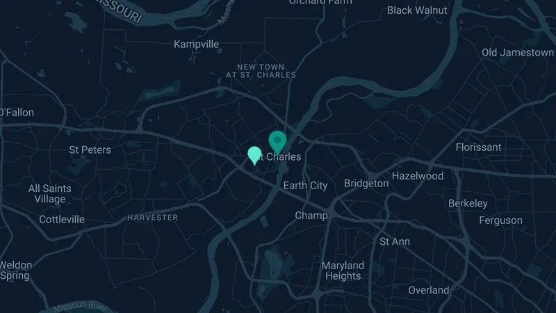 Map of St. Charles, Missouri: 4 documented asbestos exposure sites