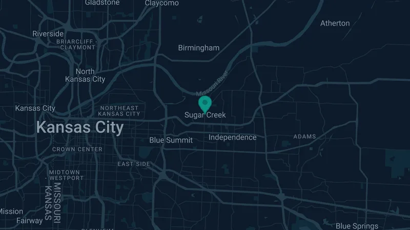 Map of Sugar Creek, Missouri: 3 documented asbestos exposure sites
