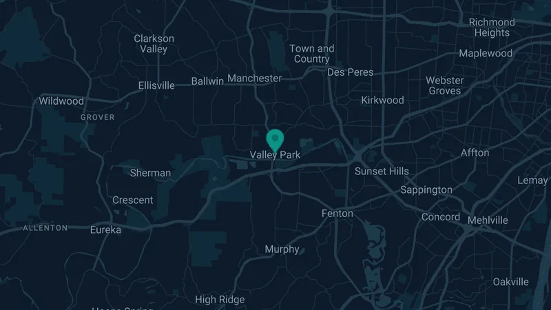 Map of Valley Park, Missouri: 2 documented asbestos exposure sites