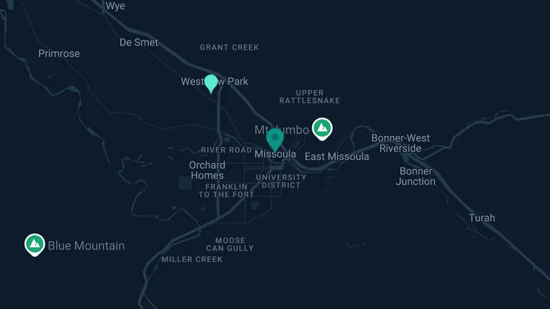 Map of Missoula, Montana: 3 documented asbestos exposure sites