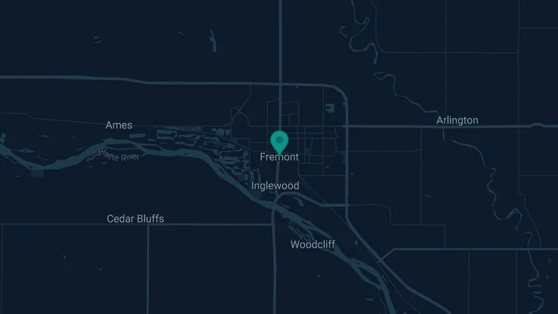Map of Fremont, Nebraska: 2 documented asbestos exposure sites