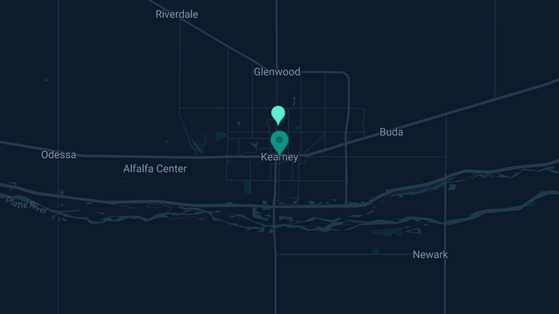 Map of Kearney, Nebraska — 4 documented asbestos exposure sites