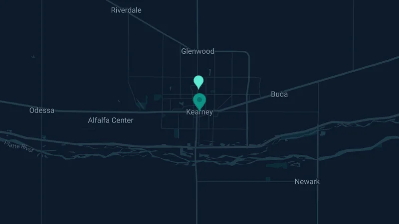 Map of Kearney, Nebraska: 4 documented asbestos exposure sites