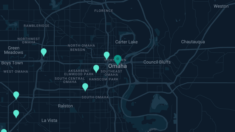 Map of Omaha, Nebraska — 10 documented asbestos exposure sites