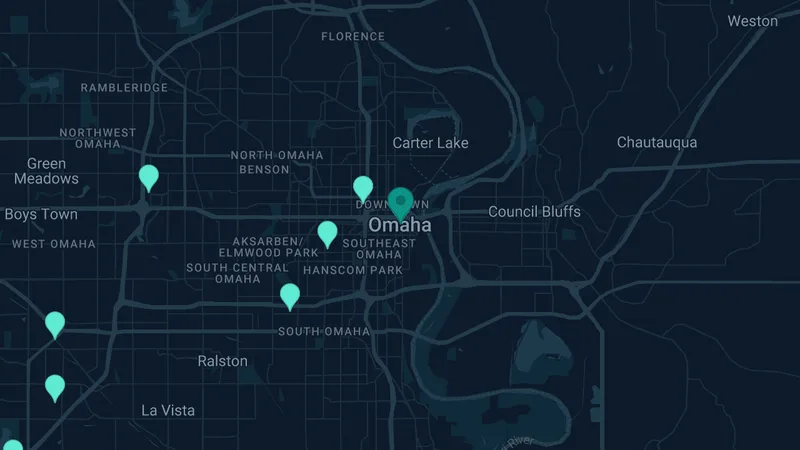 Map of Omaha, Nebraska: 10 documented asbestos exposure sites