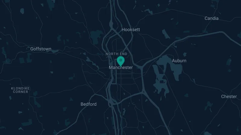 Map of Manchester, New Hampshire: 2 documented asbestos exposure sites