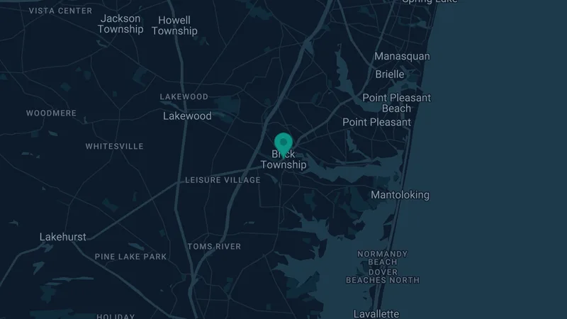 Map of Bricktown, New Jersey: 2 documented asbestos exposure sites