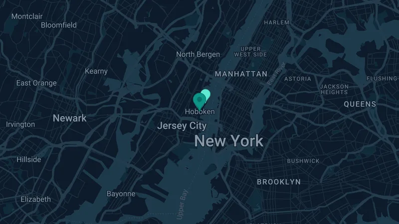Map of Hoboken, New Jersey: 2 documented asbestos exposure sites