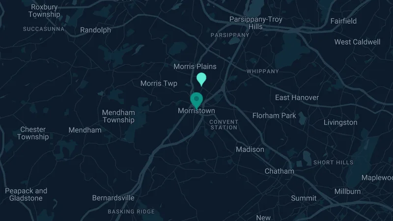 Map of Morristown, New Jersey: 4 documented asbestos exposure sites