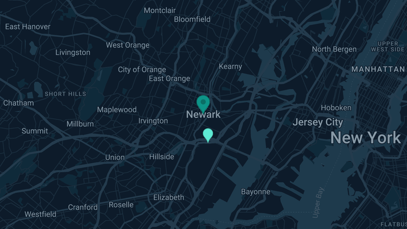 Map of Newark, New Jersey — 2 documented asbestos exposure sites