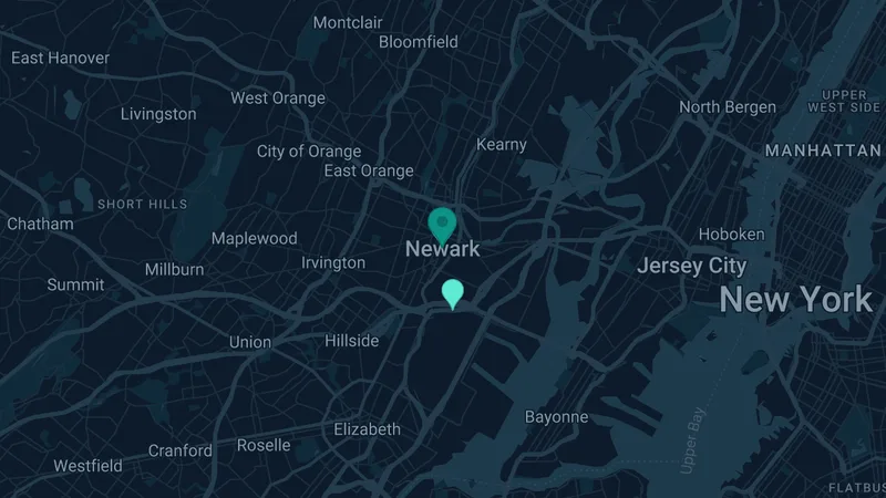 Map of Newark, New Jersey: 2 documented asbestos exposure sites