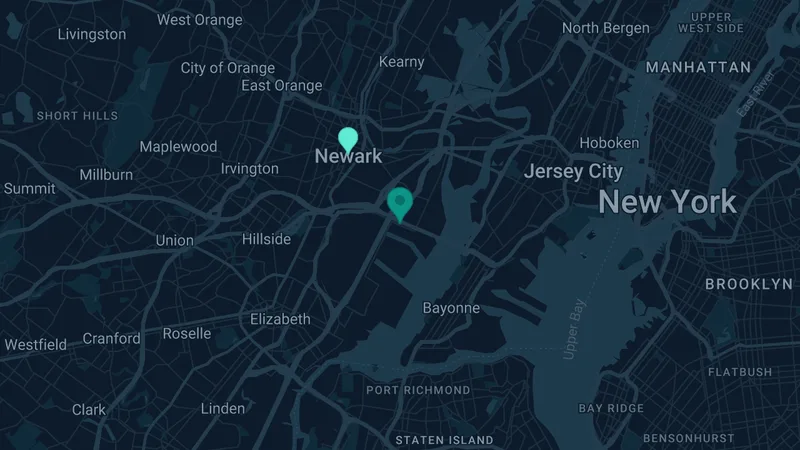 Map of Port Newark, New Jersey: 2 documented asbestos exposure sites