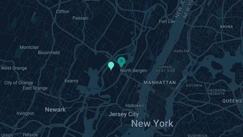 Map of Secaucus, New Jersey: 2 documented asbestos exposure sites