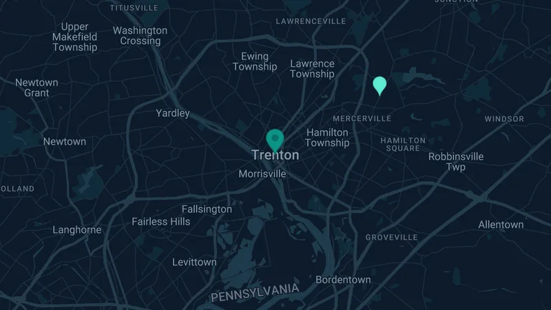Map of Trenton, New Jersey: 2 documented asbestos exposure sites