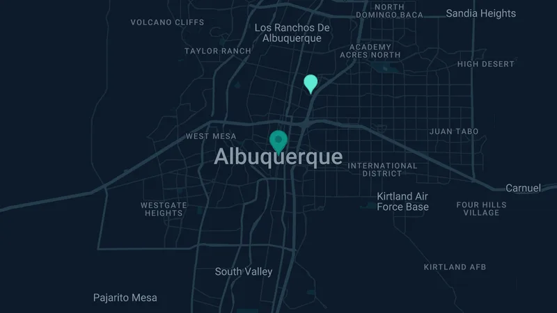 Map of Albuquerque, New Mexico: 7 documented asbestos exposure sites