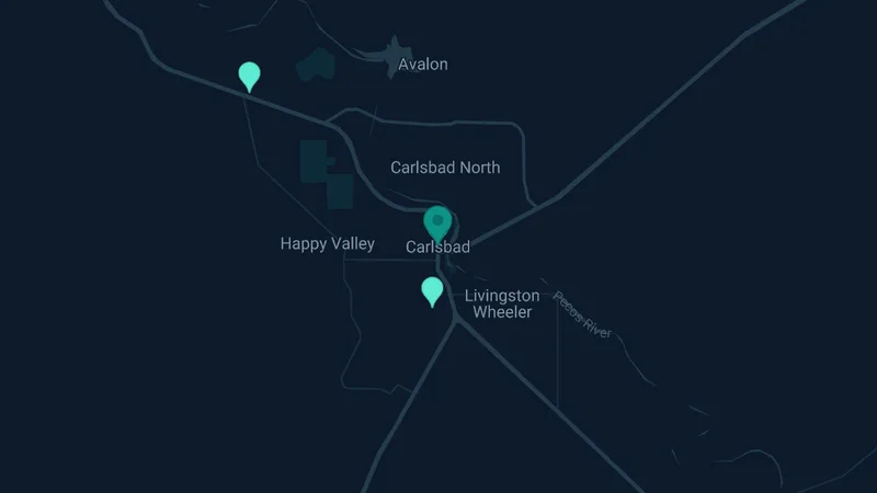 Map of Carlsbad, New Mexico: 4 documented asbestos exposure sites