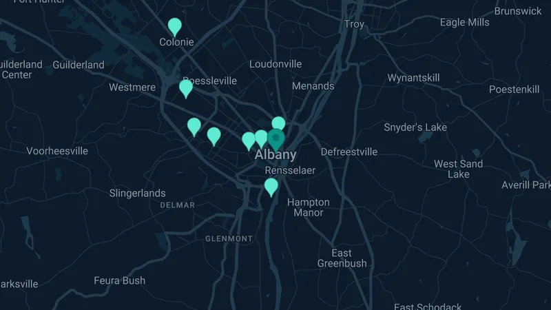 Map of Albany, New York: 8 documented asbestos exposure sites