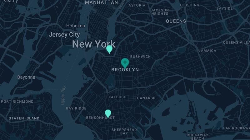 Map of Brooklyn, New York — 2 documented asbestos exposure sites