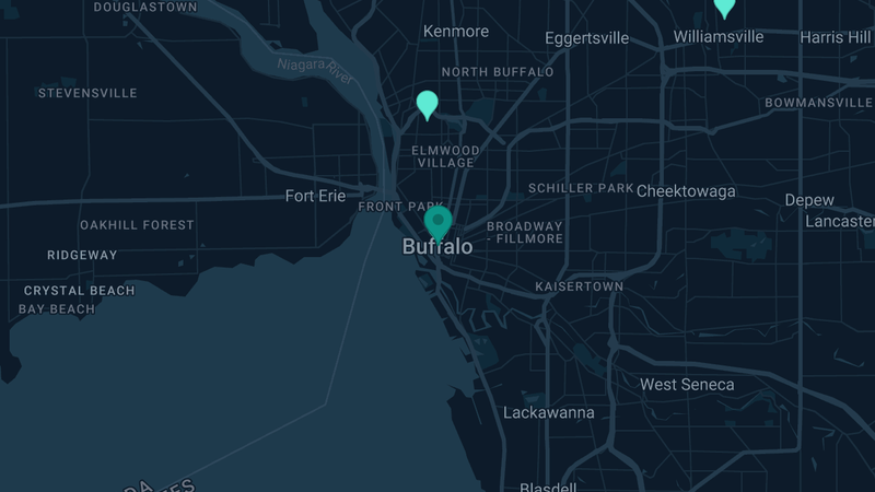 Map of Buffalo, New York — 4 documented asbestos exposure sites