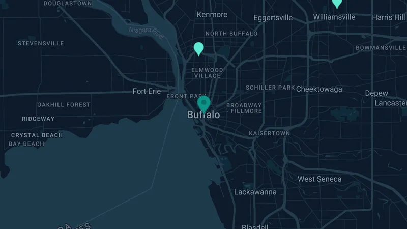 Map of Buffalo, New York: 4 documented asbestos exposure sites