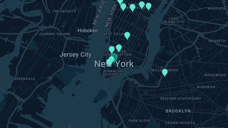 Map of New York, New York: 35 documented asbestos exposure sites