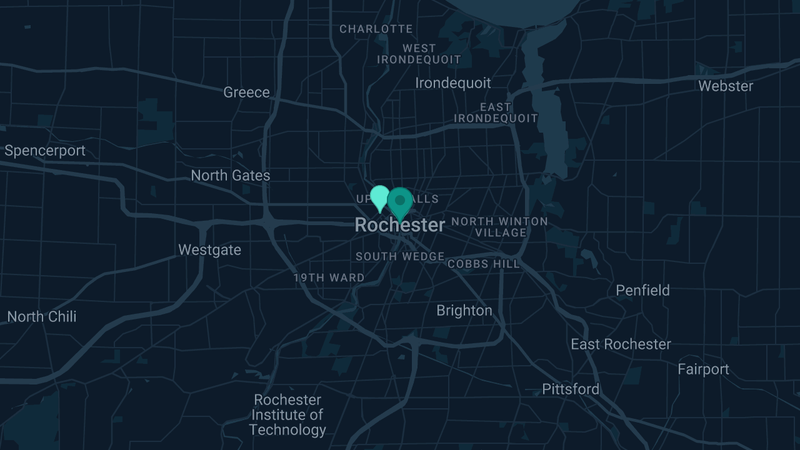 Map of Rochester, New York — 2 documented asbestos exposure sites