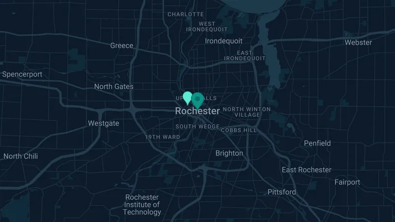 Map of Rochester, New York: 2 documented asbestos exposure sites