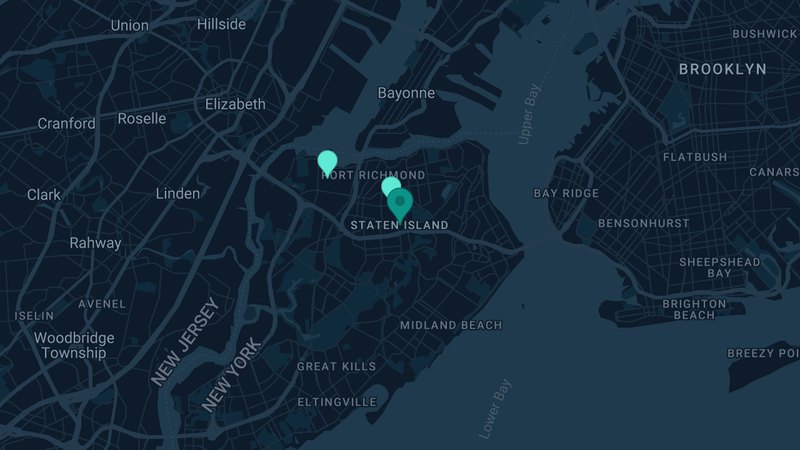 Map of Staten Island, New York — 2 documented asbestos exposure sites