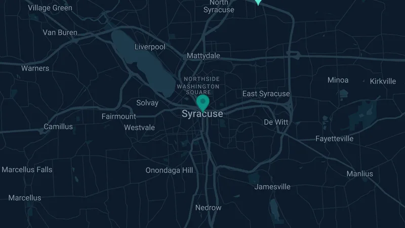 Map of Syracuse, New York: 2 documented asbestos exposure sites