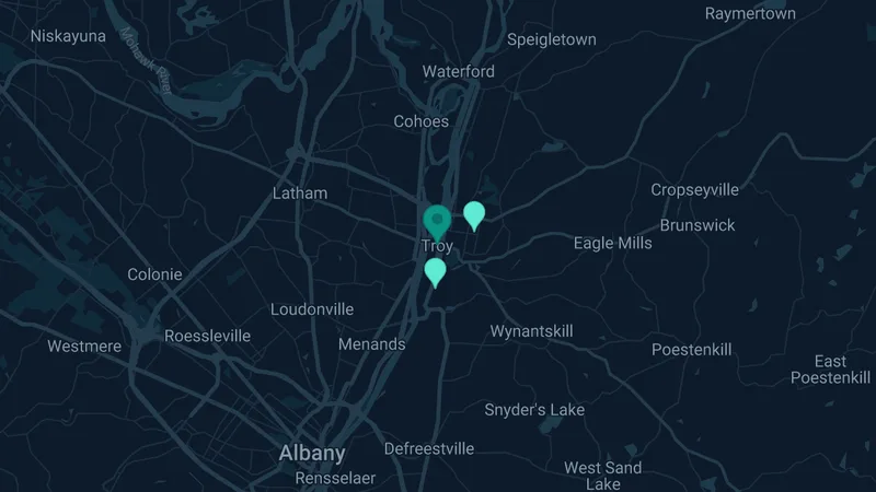 Map of Troy, New York: 2 documented asbestos exposure sites