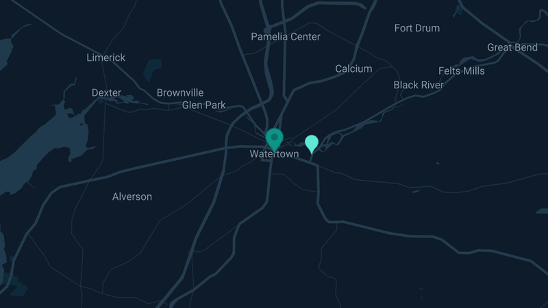 Map of Watertown, New York — 2 documented asbestos exposure sites