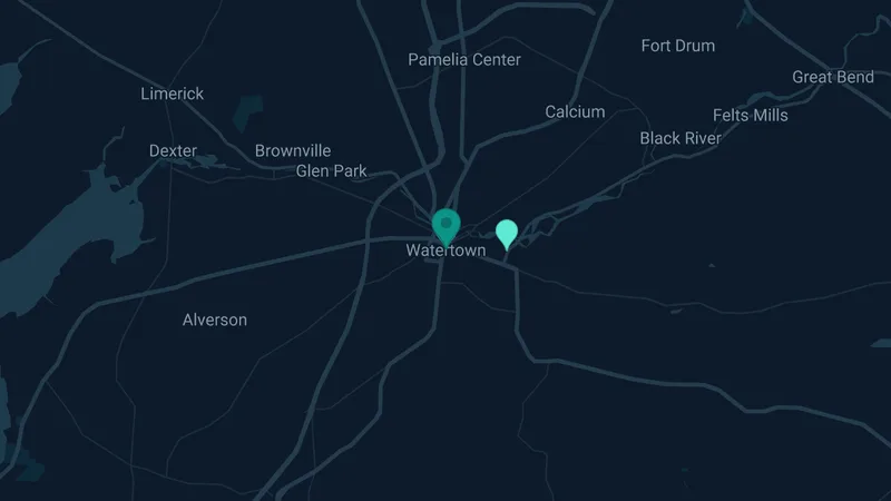Map of Watertown, New York: 2 documented asbestos exposure sites