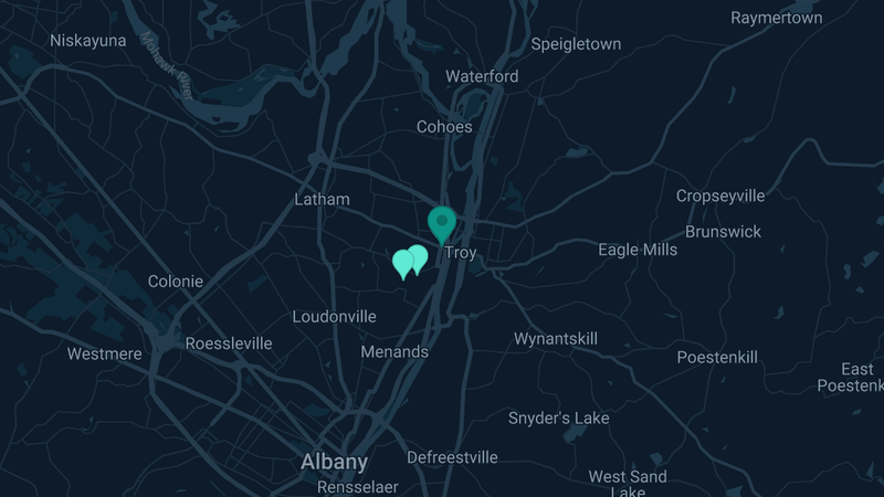 Map of Watervliet, New York — 3 documented asbestos exposure sites