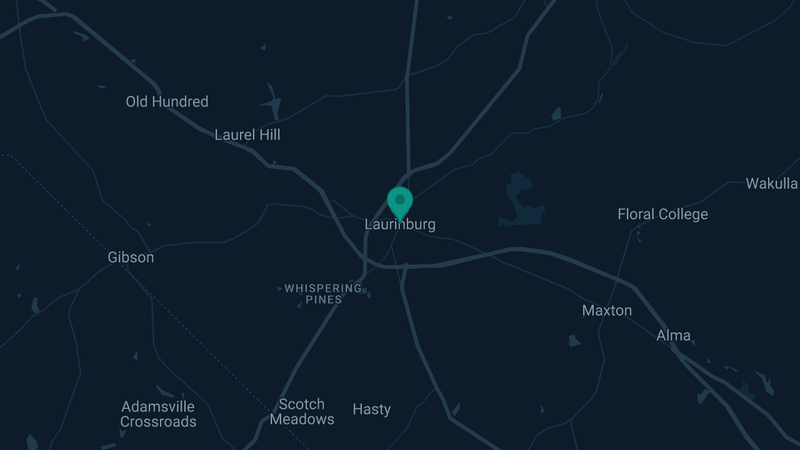 Map of Laurenberg, North Carolina — 2 documented asbestos exposure sites