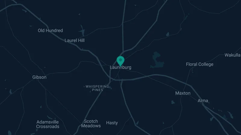 Map of Laurenberg, North Carolina: 2 documented asbestos exposure sites
