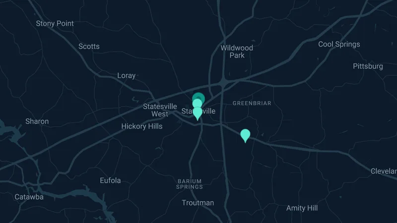 Map of Statesville, North Carolina: 3 documented asbestos exposure sites
