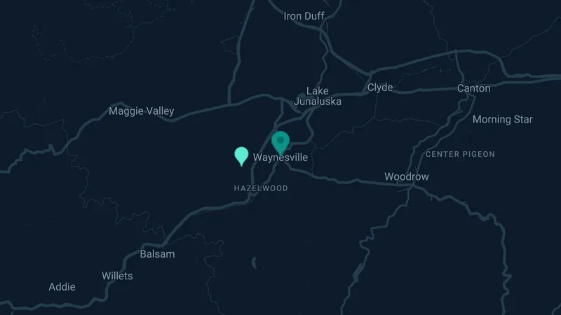 Map of Waynesville, North Carolina: 4 documented asbestos exposure sites