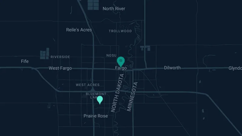 Map of Fargo, North Dakota: 2 documented asbestos exposure sites