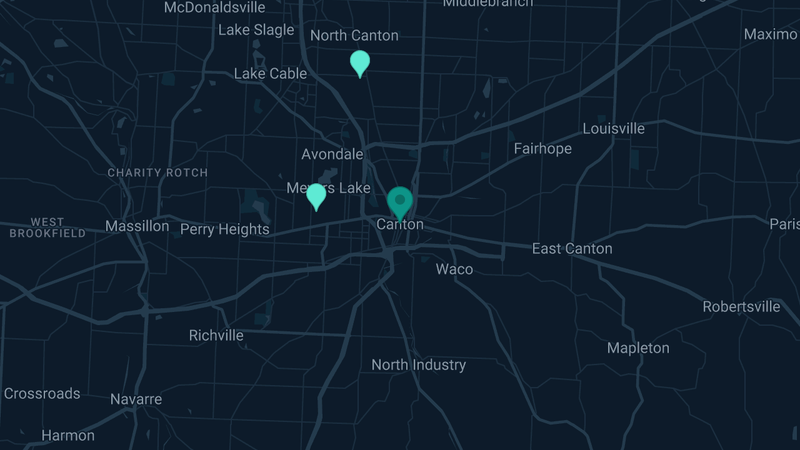 Map of Canton, Ohio — 2 documented asbestos exposure sites