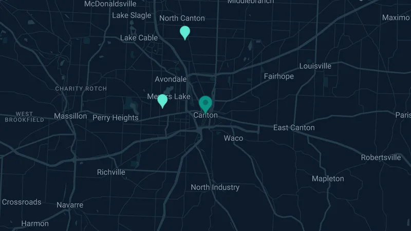 Map of Canton, Ohio: 2 documented asbestos exposure sites