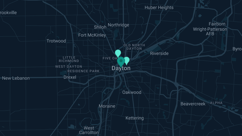 Map of Dayton, Ohio — 7 documented asbestos exposure sites
