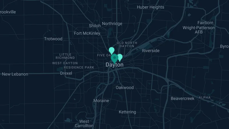 Map of Dayton, Ohio: 7 documented asbestos exposure sites