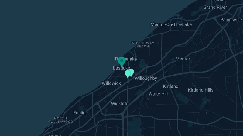Map of Eastlake, Ohio: 2 documented asbestos exposure sites