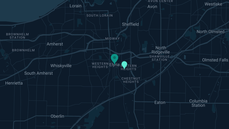 Map of Elyria, Ohio — 2 documented asbestos exposure sites